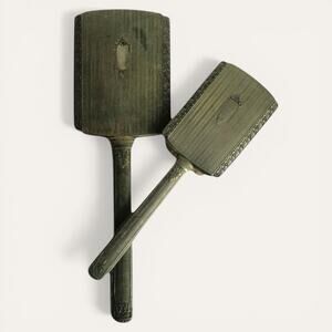Mid Century Patina Silver Tone Vanity Set Hand Mirror Hair Brush Vintage Set